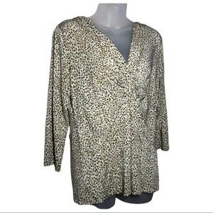 CHAUS WOMEN'S V-NECK GATHERED FRONT 3/4 SLEEVE ANIMAL PRINT‎ BLOUSE LARGE-EUC